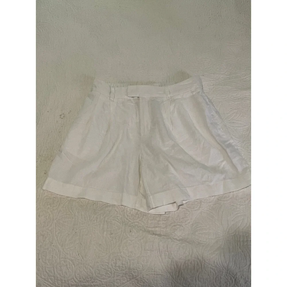 A New Day Womens White Linen Blend High Rise Pleated Paper Bag‎ Shorts Size 8